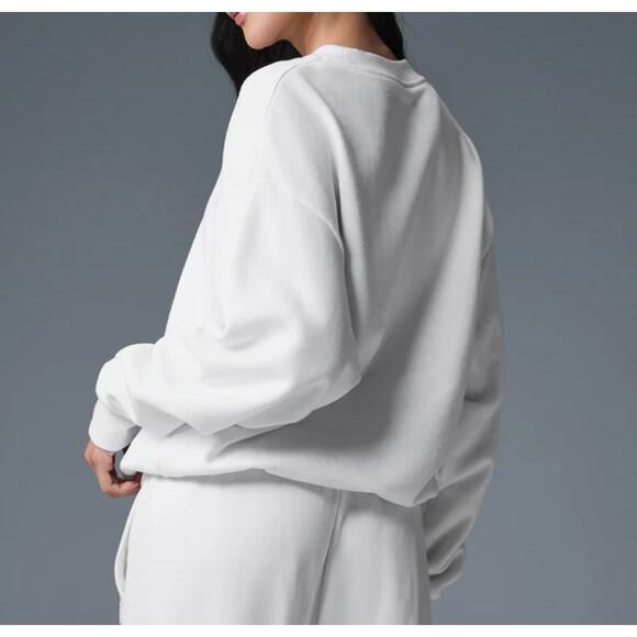 Alo Yoga Accolade Crewneck Oversized Pullover Sweatshirt White XS - Picture 2 of 7